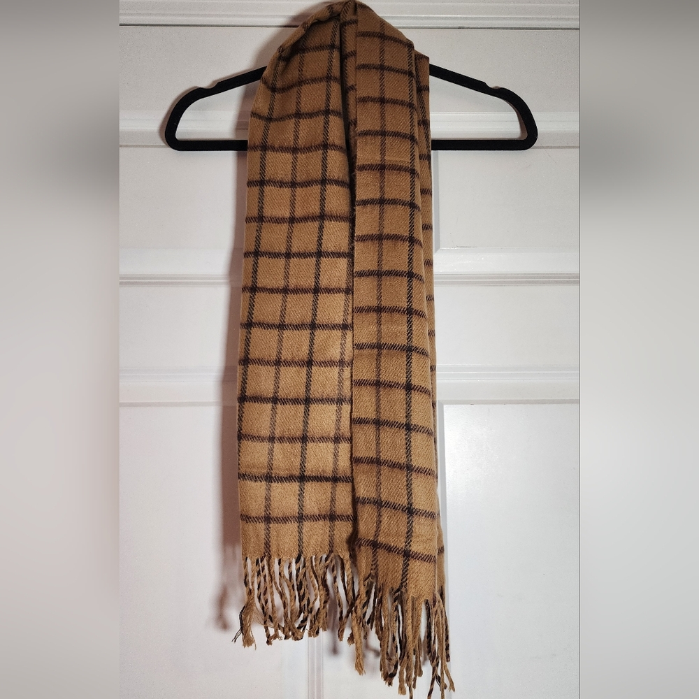 Firenze Cashmere Feel Tan and Brown Checkered Scarf